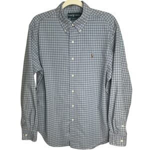 RALPH LAUREN Blue & White Checkered Long Sleeve Classic Fit Shirt Men's Sz Large